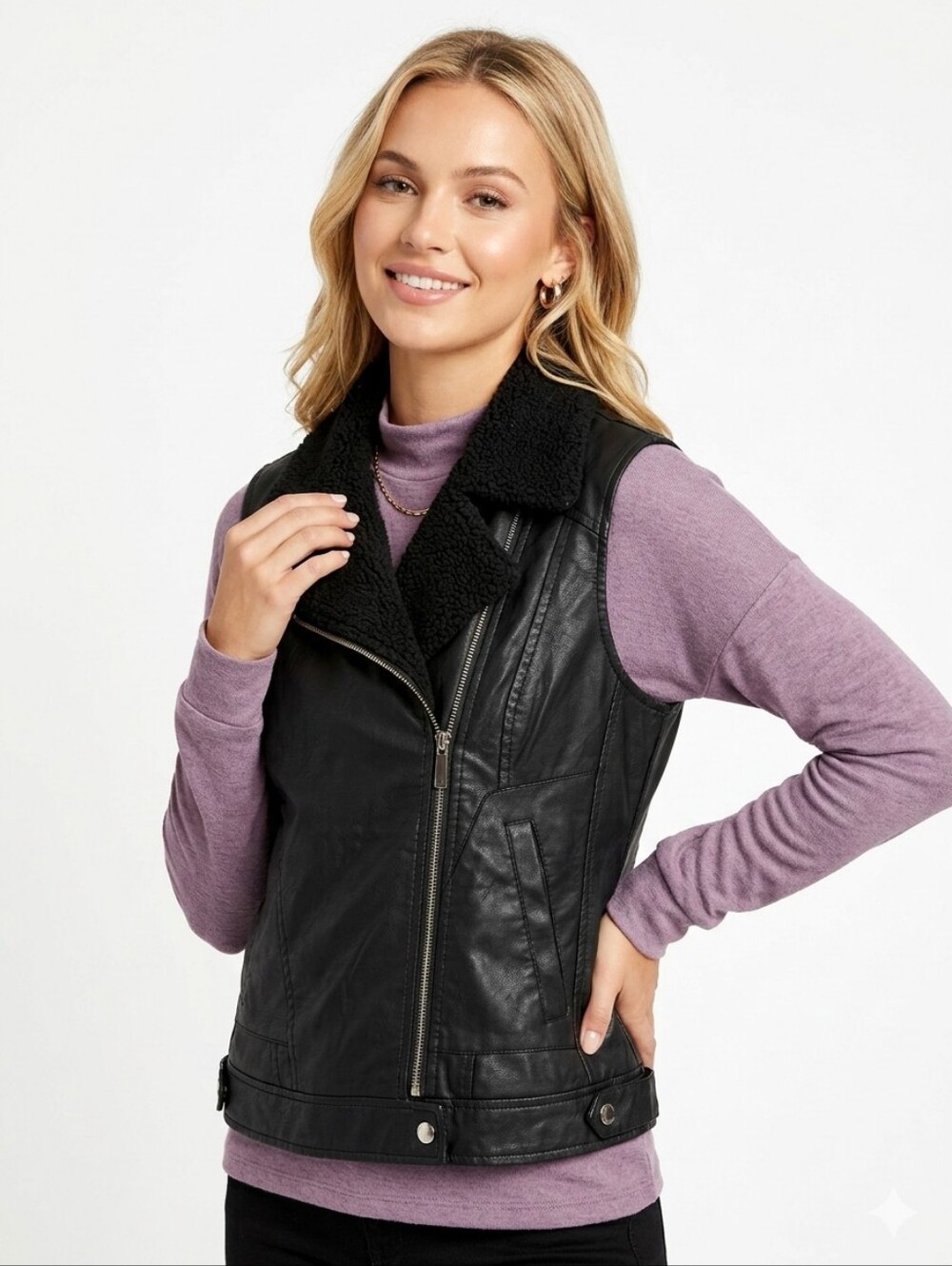 Nordstrom Rack Wild Pearl Womens Black Faux Leather Moto Vest Size XS